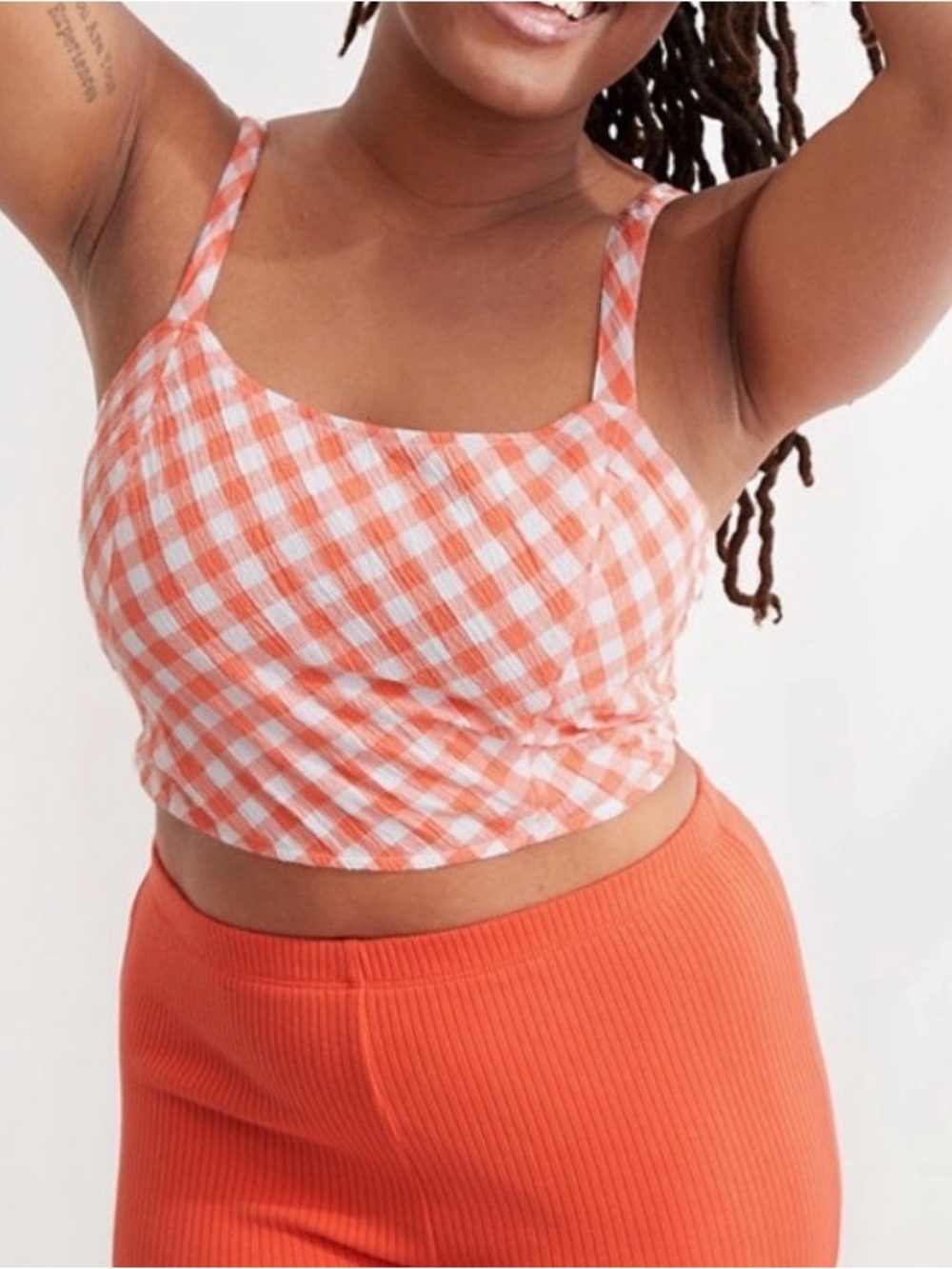 NWT AERIE Women’s Orange Gingham Plaid Corset Cropped Top